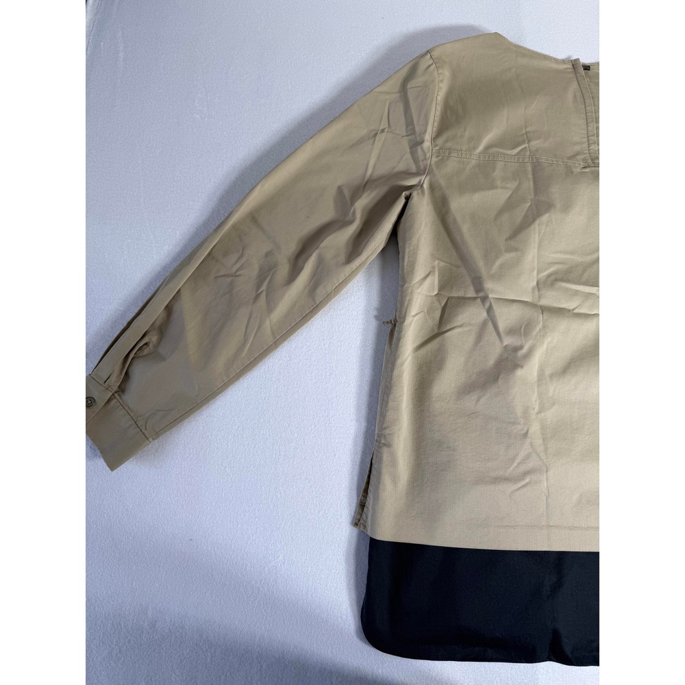Elie Tahari Womens XL Long Sleeve Color Block Blouse Tan Black Cotton Blend Top - Picture 6 of 8